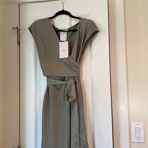 BHLDN NWT Louisa Satin Charmeuse Midi Dress Moss size 8